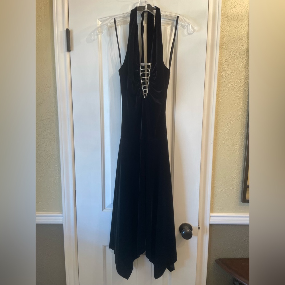 B Darlin black velvet halter dress, size 9/10